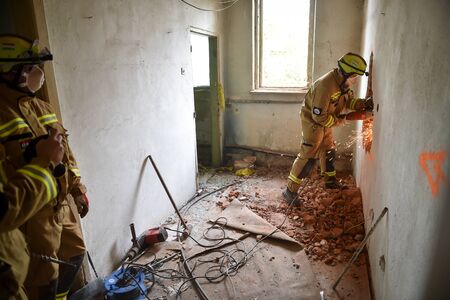 BUCHAREST/ROMANIA - APRIL 10, 2019: Emergency rescue team in action during the most complex medical exercise in the history of NATO, Vigorous Warrior 19, training to provide multinational medical support, strategic medical evacuation, increasing the levelのeditorial素材