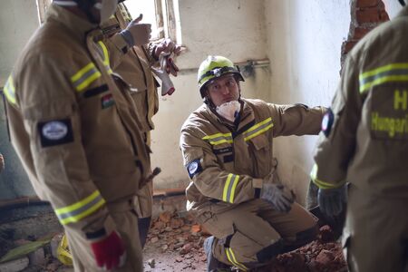 BUCHAREST/ROMANIA - APRIL 10, 2019: Emergency rescue team in action during the most complex medical exercise in the history of NATO, Vigorous Warrior 19, training to provide multinational medical support, strategic medical evacuation, increasing the levelのeditorial素材