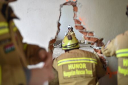 BUCHAREST/ROMANIA - APRIL 10, 2019: Emergency rescue team in action during the most complex medical exercise in the history of NATO, Vigorous Warrior 19, training to provide multinational medical support, strategic medical evacuation, increasing the levelのeditorial素材