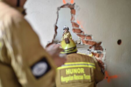 BUCHAREST/ROMANIA - APRIL 10, 2019: Emergency rescue team in action during the most complex medical exercise in the history of NATO, Vigorous Warrior 19, training to provide multinational medical support, strategic medical evacuation, increasing the levelのeditorial素材