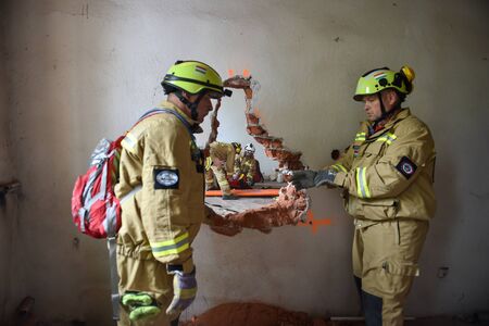 BUCHAREST/ROMANIA - APRIL 10, 2019: Emergency rescue team in action during the most complex medical exercise in the history of NATO, Vigorous Warrior 19, training to provide multinational medical support, strategic medical evacuation, increasing the levelのeditorial素材