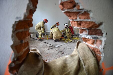 BUCHAREST/ROMANIA - APRIL 10, 2019: Emergency rescue team in action during the most complex medical exercise in the history of NATO, Vigorous Warrior 19, training to provide multinational medical support, strategic medical evacuation, increasing the levelのeditorial素材