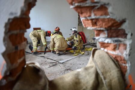BUCHAREST/ROMANIA - APRIL 10, 2019: Emergency rescue team in action during the most complex medical exercise in the history of NATO, Vigorous Warrior 19, training to provide multinational medical support, strategic medical evacuation, increasing the levelのeditorial素材