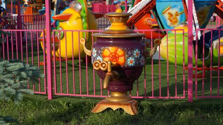 Monument to a large kettle at Outdoors amusement parkのeditorial素材