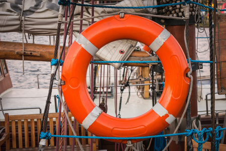 Lifebuoy carried by shipの写真素材