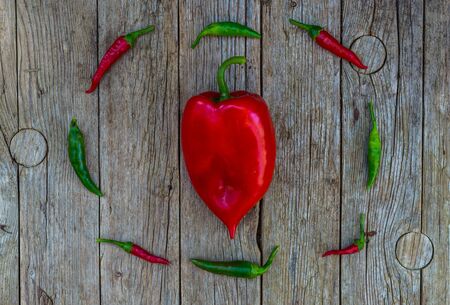 Chili peppers and bell pepperの写真素材