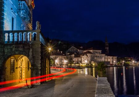 Trail of light in Perast, long exposureの写真素材