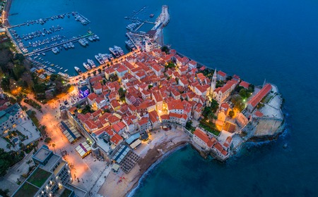 View of the Old Town Budva at night.の写真素材