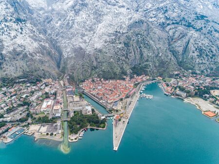 Kotor old town under the snow, Montenegroの写真素材