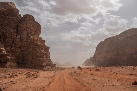 Red mountains of the canyon of Wadi Rum desert in Jordan.の写真素材