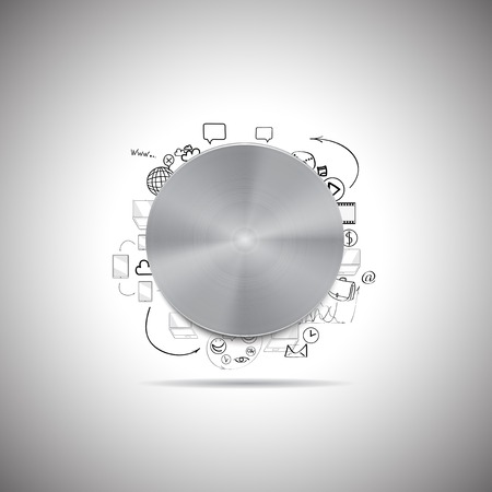 Metal power button with white light and other doodle design elementsのイラスト素材