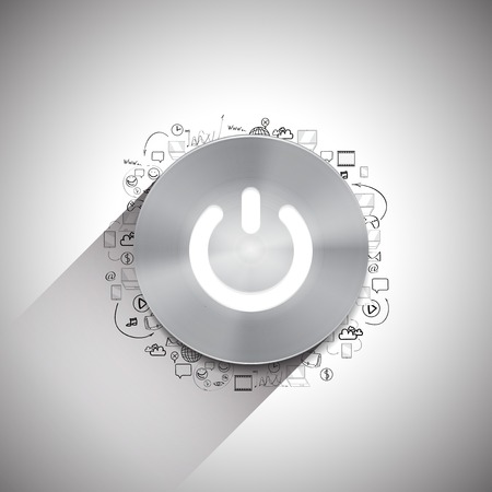 Metal power button with white light and other doodle design elementsのイラスト素材