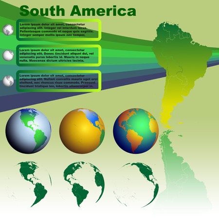 South America map with shadow on green background with world globesのイラスト素材