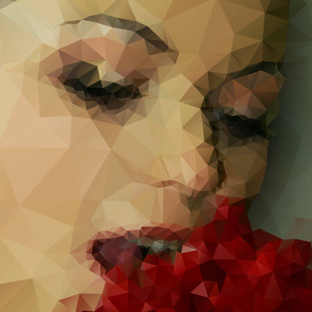 beautiful woman eats fruit, abstract triangle design illustration のイラスト素材