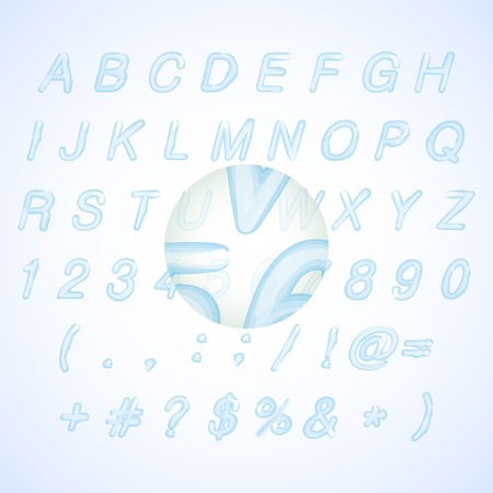 Calligraphic blue watercolor alphabet stock vector illustration.のイラスト素材