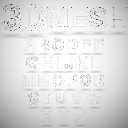 3d mesh stylish alphabet on white background, single color clear vector.のイラスト素材