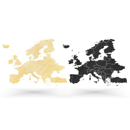 Europe map, wooden design texture, vector illustration.のイラスト素材