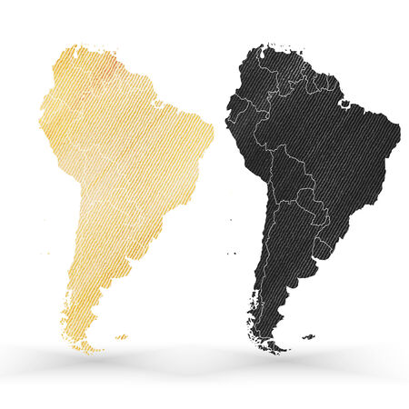 South America map, wooden design texture, vector illustration.のイラスト素材
