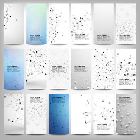 Big banners set, science backgrounds, molecule and communication backgrounds. Conceptual vector design templates. Modern abstract banner design, business design and website templates.のイラスト素材