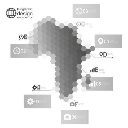 Africa map, Infographic template for business design, hexagonal design vector illustration.のイラスト素材