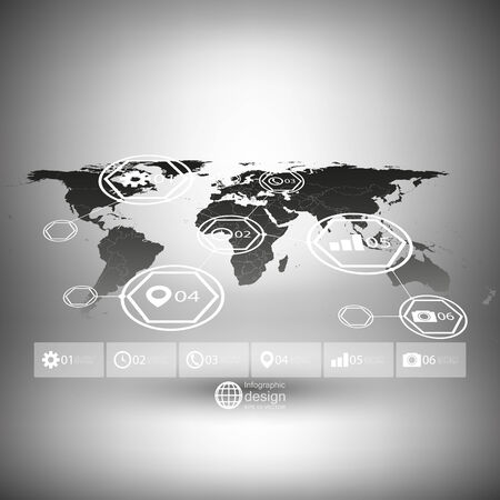 Black World map in perspective, infographic vector template for business designのイラスト素材