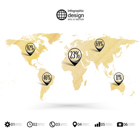 World map, wooden design texture, infographics vector illustration.のイラスト素材