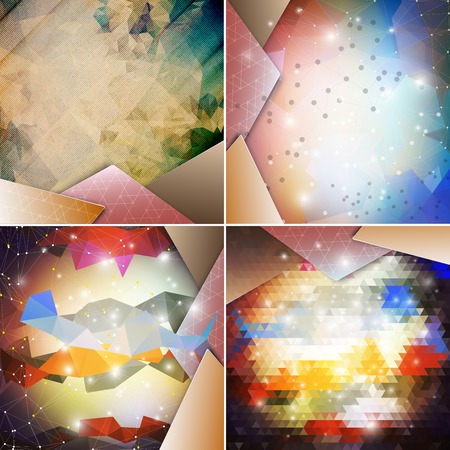 Abstract colored backgrounds set, triangle design vector illustration.のイラスト素材