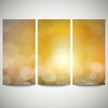 Blurry backgrounds set with bokeh effect. Abstract banners set, template vector.のイラスト素材