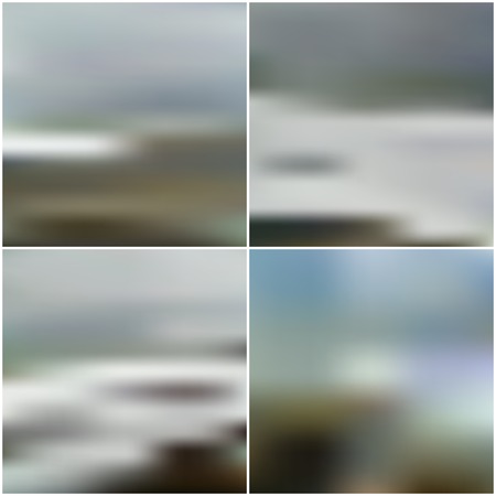 Vector blurred backgrounds set with sea landscape.のイラスト素材