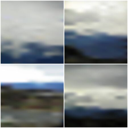 Illustration of a blue sky and white clouds. Vector web and mobile interface templates. Editable blurred backgrounds setのイラスト素材