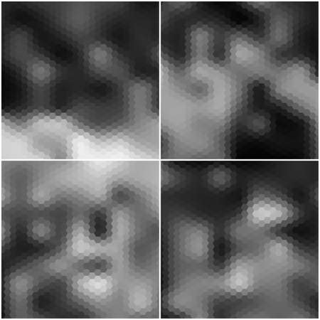 Black vector blurred hexagonal backgrounds. Black and white backdrop. Blurred backgrounds set