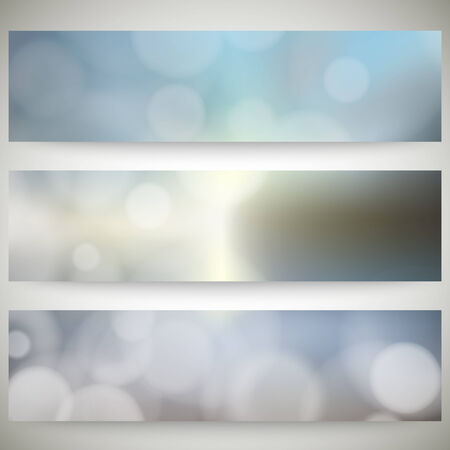 Blurry backgrounds set with bokeh effect. Abstract banners set, template vector.のイラスト素材