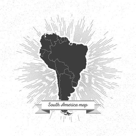 South america map with vintage style star burst, retro element for your designのイラスト素材