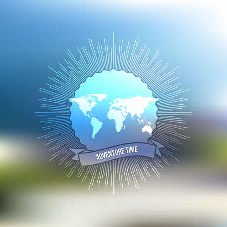 Adventure Time poster. World map with vintage style star burst on blurred background, retro element for your design.のイラスト素材