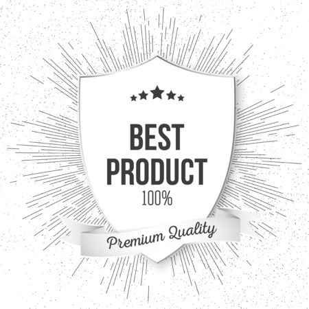 Best product shield isolated on blurred background with vintage style star burst, retro element for your design.のイラスト素材