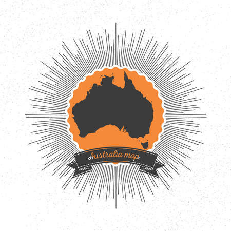 Australia map with vintage style star burst, retro element for your design.のイラスト素材