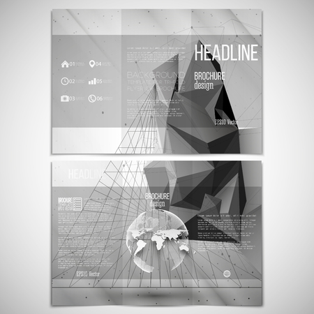 set of tri-fold brochure design template on both sides with world globe elementのイラスト素材