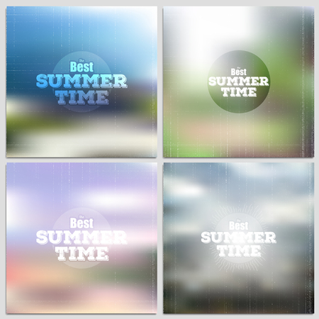 Set of summer time posters, vector web and mobile interface templates. Blurred mesh backgrounds.のイラスト素材