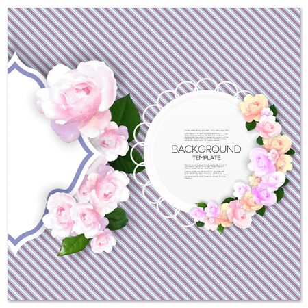 Marriage invitation card with place for text and pink flowers over linear blue background, vector illustration.のイラスト素材