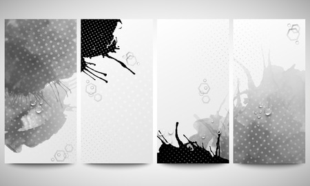 Abstract hand drawn watercolor gray-black background with empty place for text message, great composition for your design. Monochrome banners collection, abstract flyer layouts, vector illustration templatesのイラスト素材