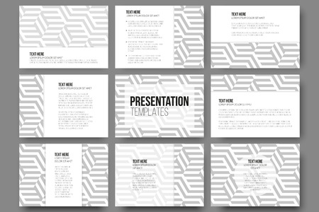 Set of 9 templates for presentation slides. Modern stylish geometric backgrounds with cubes. Simple abstract monochrome vector texture.のイラスト素材