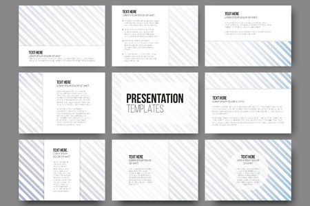 Set of 9 templates for presentation slides. Diagonal lines patterns, pastel vector backgrounds.のイラスト素材
