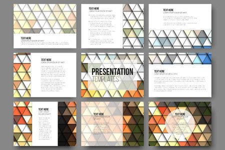 Set of 9 templates for presentation slides. Brown abstract backgrounds. Triangle design vectors.のイラスト素材