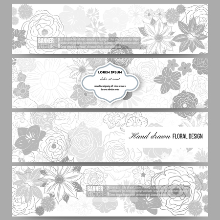Set of modern vector banners. Hand drawn floral doodle pattern, abstract vector backgroundのイラスト素材