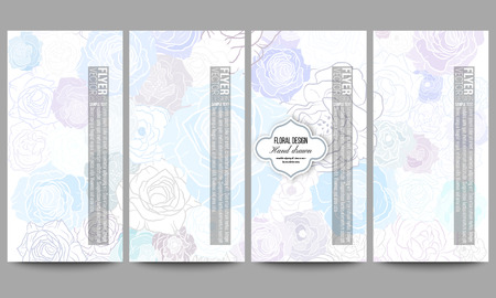 Set of modern vector flyers. Hand drawn floral doodle pattern, abstract vector backgroundのイラスト素材