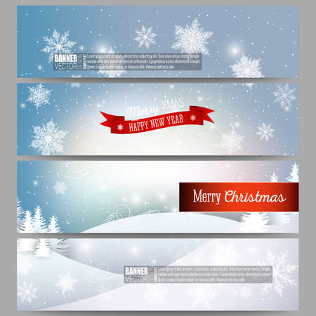 Set of modern vector banners. Christmas greeting headers. Merry Xmas and happy new year vector backgroundのイラスト素材