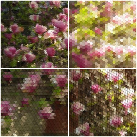 The tree with purple flowers. Collection of abstract multicolored backgrounds. Natural geometrical patterns. Triangular and hexagonal style vector illustration.のイラスト素材