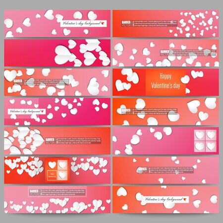 Set of modern vector banners. White paper hearts, red vector background for Valentines dayのイラスト素材