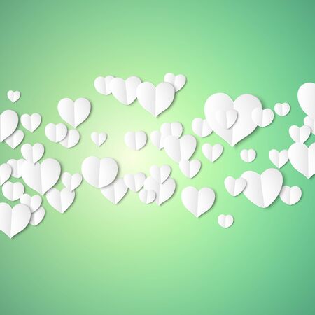 White paper hearts, Valentines day card on emerald background, vector illustration.のイラスト素材