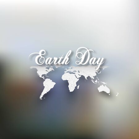 Earth Day. Greeting card with the words, world map on blurred background.のイラスト素材
